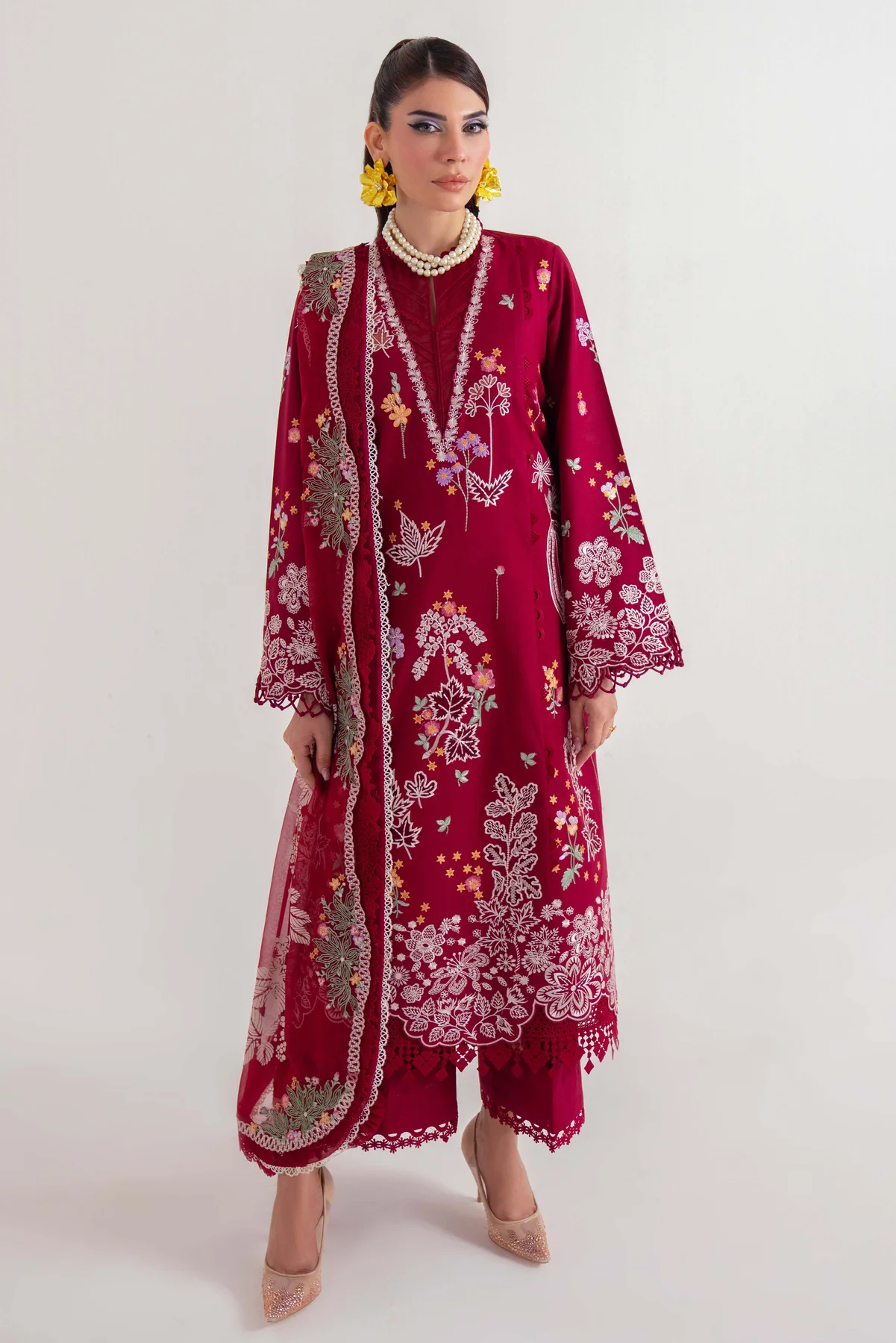 Pakistani Embroidered Suit Unstitched 3 Piece SL-08-25-V2 - Luxury Collection | Latest Pakistani Design Salwar Kameez Punjabi Suit Designer Wear.