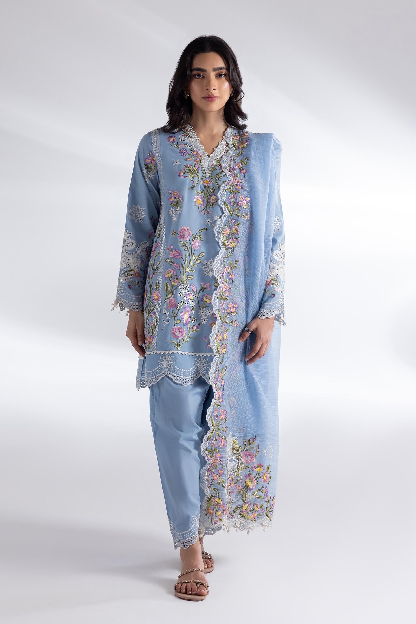 Pakistani Lawn Stitched Signature Suit -San-90 - Luxury Collection | Latest Pakistani Design Salwar Kameez Punjabi Suits Designers Wear.