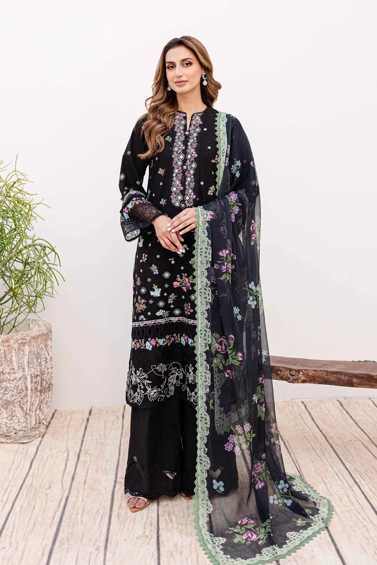 Pakistani Embroidered Lawn Suit Unstitched 3 Piece Aster - Luxury Collection | Latest Pakistani Design Salwar Kameez Punjabi Suit Designer Wear.