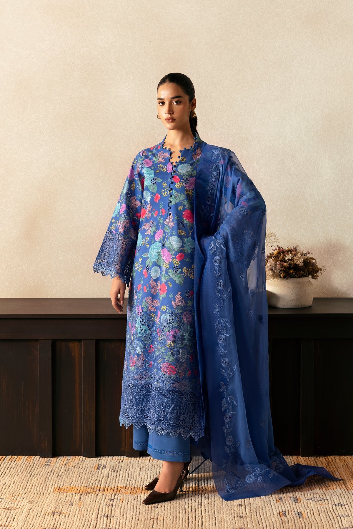 Pakistani Embroidered Lawn Suit Unstitched Mist Woven | Latest Pakistani Punjabi Suits Salwar Kameez Designer Wear.