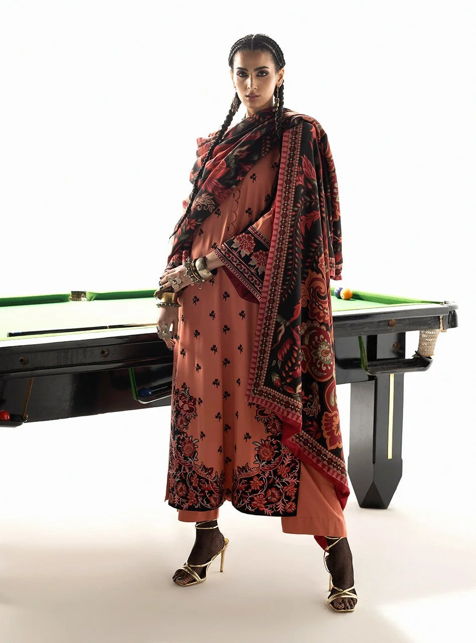 Pakistani Embroidered Marina Twill 3Pc Suit - Rovi - D5 - Zai-93 | Latest Pakistani Salwar Kameez Punjabi Suit Designer Wear.