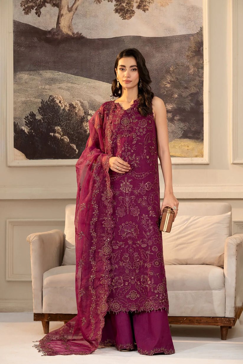 Pakistani Embroidered Organza Berryglow Suit 3 piece Khu-08 | Latest Pakistani Design Salwar Kameez Punjabi Suit Designer Wear.