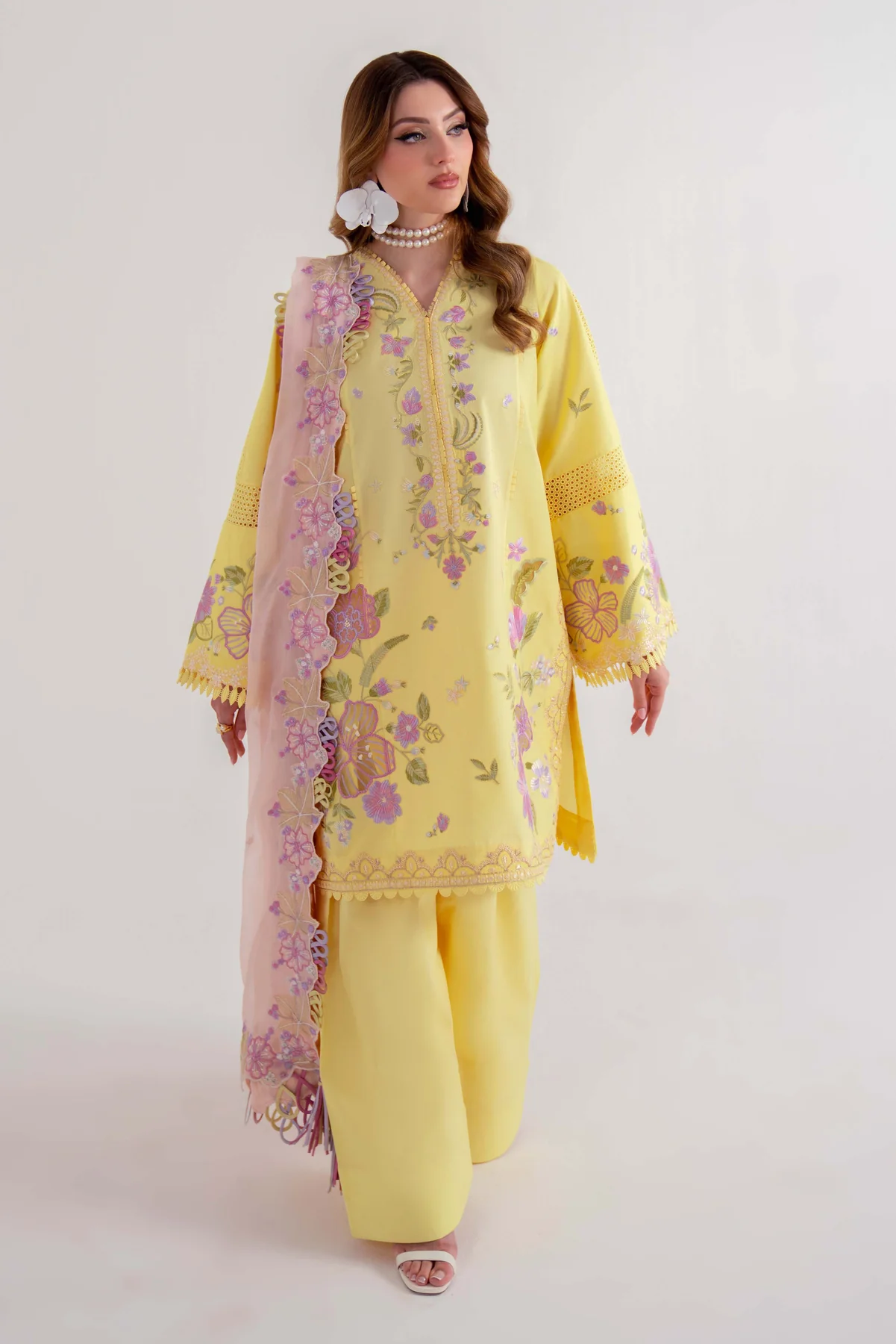 Pakistani Embroidered Suit Unstitched 3 Piece SL-01-25-V2 - Luxury Collection | Latest Pakistani Design Salwar Kameez Punjabi Suit Designer Wear.