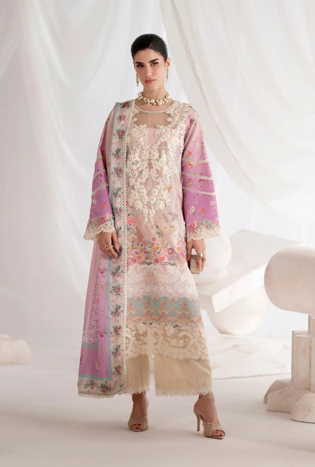 Pakistani Embroidered Unstitched 3-piece silk Suit CEYLA_AJR-46 | Latest Pakistani Punjabi Suits Salwar Kameez Designer Wear.