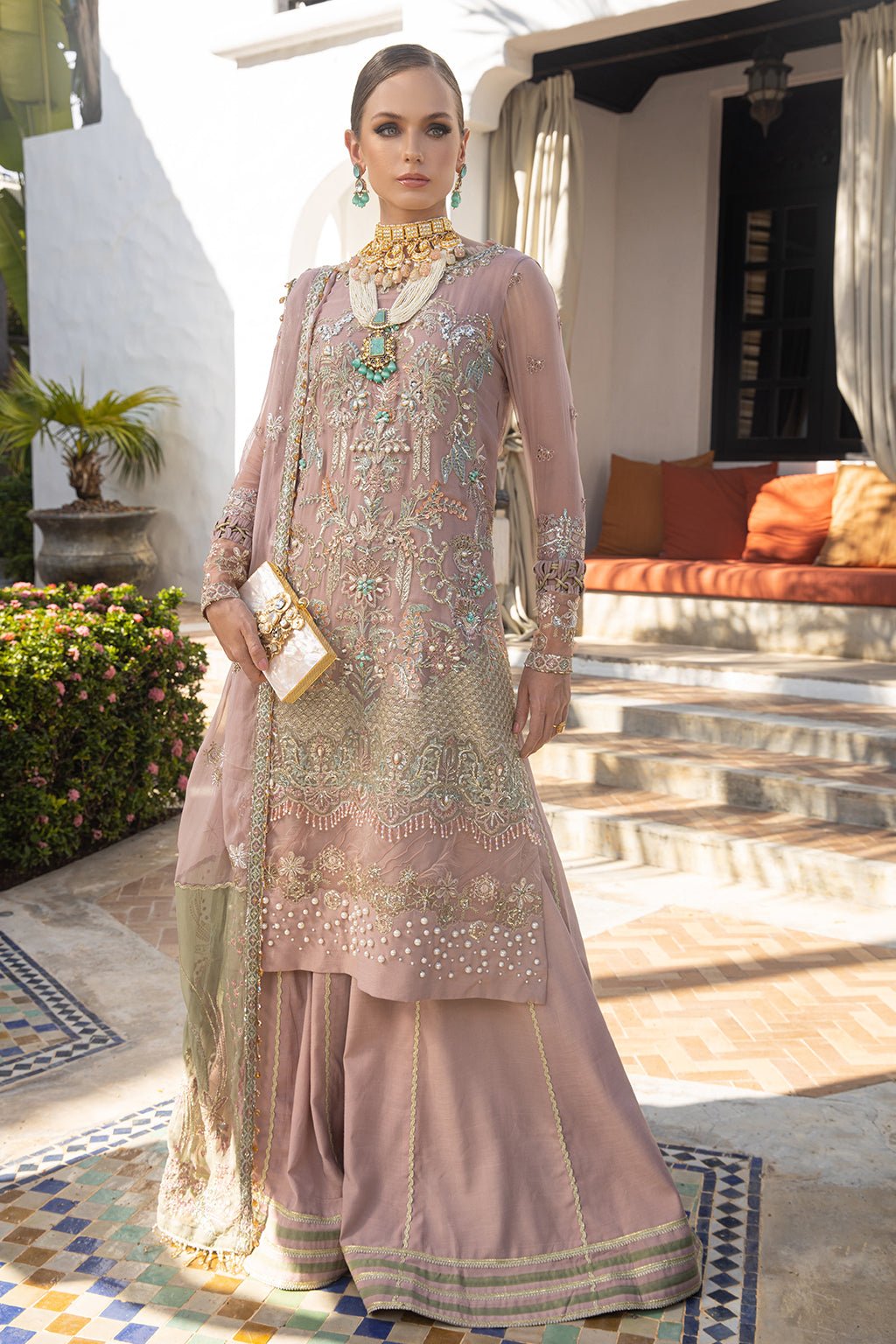 Pakistani Embroidered Chiffon Unstitched 3-piece Suit Dahlia_AJR-31 | Latest Pakistani Punjabi Suits Salwar Kameez Designer Wear