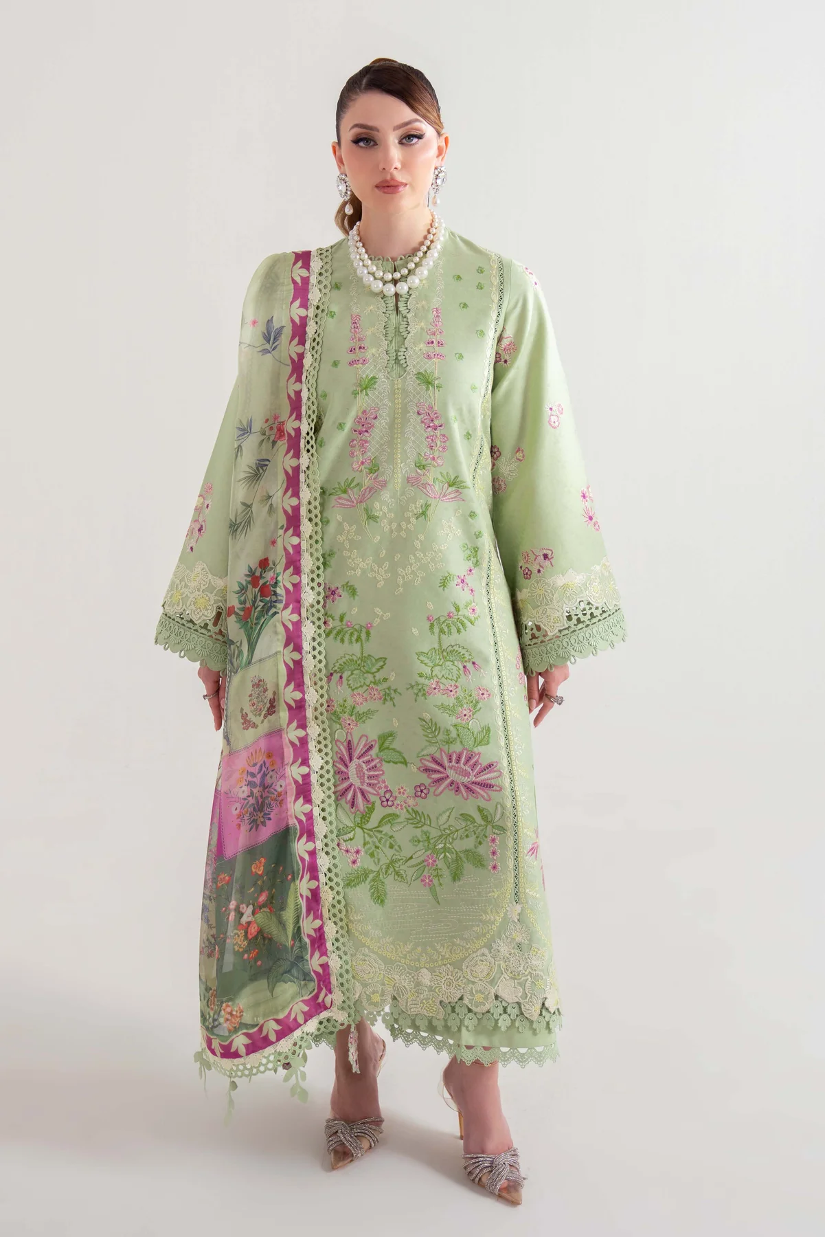 Pakistani Embroidered Suit Unstitched 3 Piece SL-09-25-V2 - Luxury Collection | Latest Pakistani Design Salwar Kameez Punjabi Suit Designer Wear.