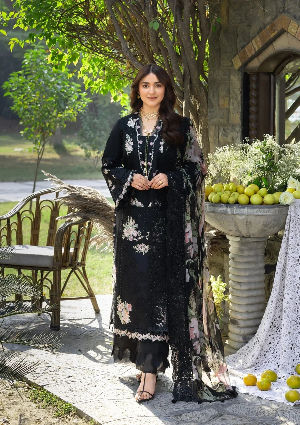 Pakistani Embroidered Luxury Lawn Stitched 3pc Suit Ely-02b Midnight Blossom Ela-1026 | Latest Punjabi Suit Designer Wear | Pakistani Salwar Kameez