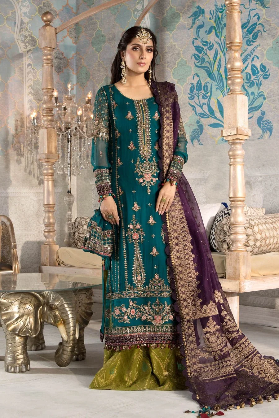 Pakistani Teal blue, Olive Green and Purple (BD-2202)