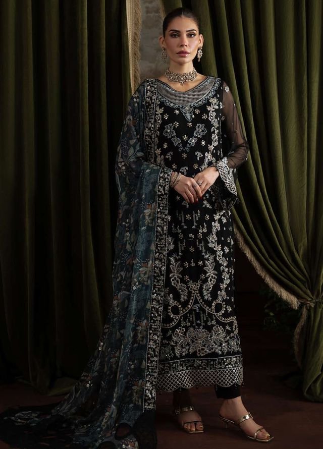 Pakistani Embroidered Chiffon Suits Unstitched 4 Piece Suit NU25ELU NEL-75 - Nur-51 | Latest Pakistani Punjabi Suits Salwar Kameez Designer Wear