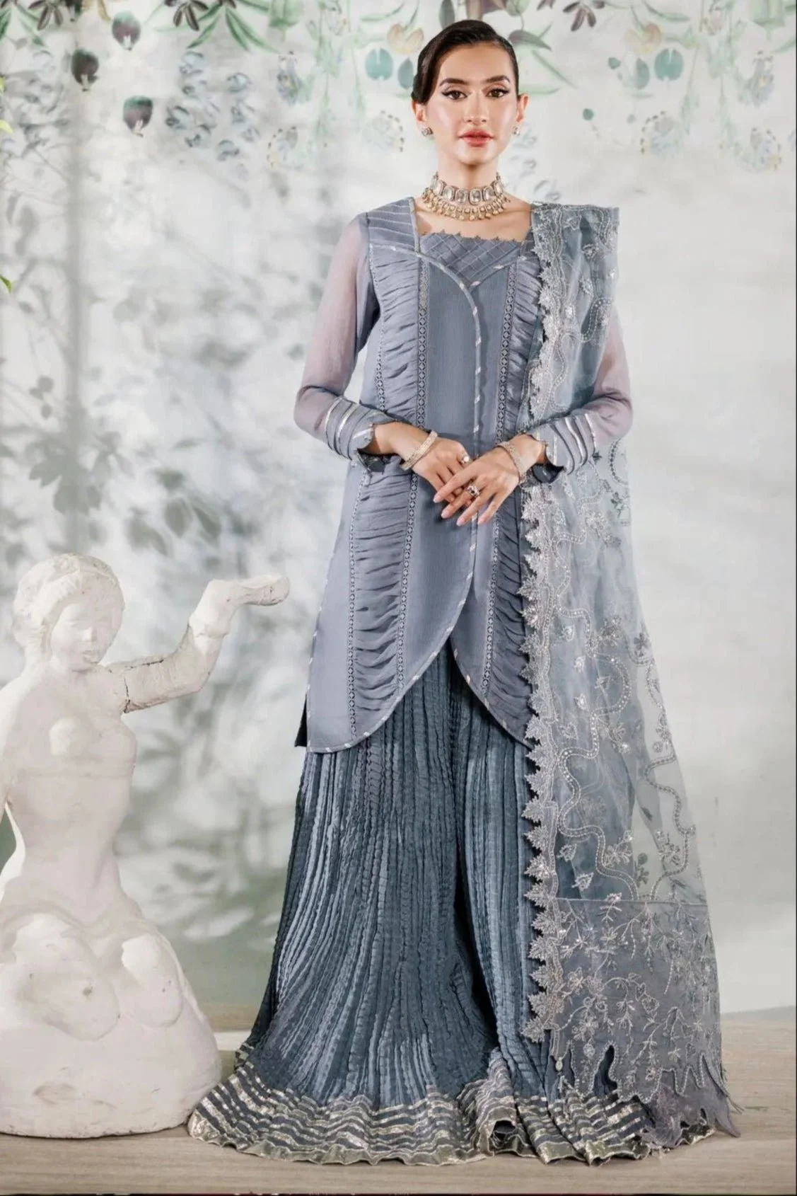 Pakistani Embroidered Chiffon Grey Dress 3 piece - RTW1019 - Ali-114 | Latest Pakistani Punjabi Suits Salwar Kameez Designer Wear