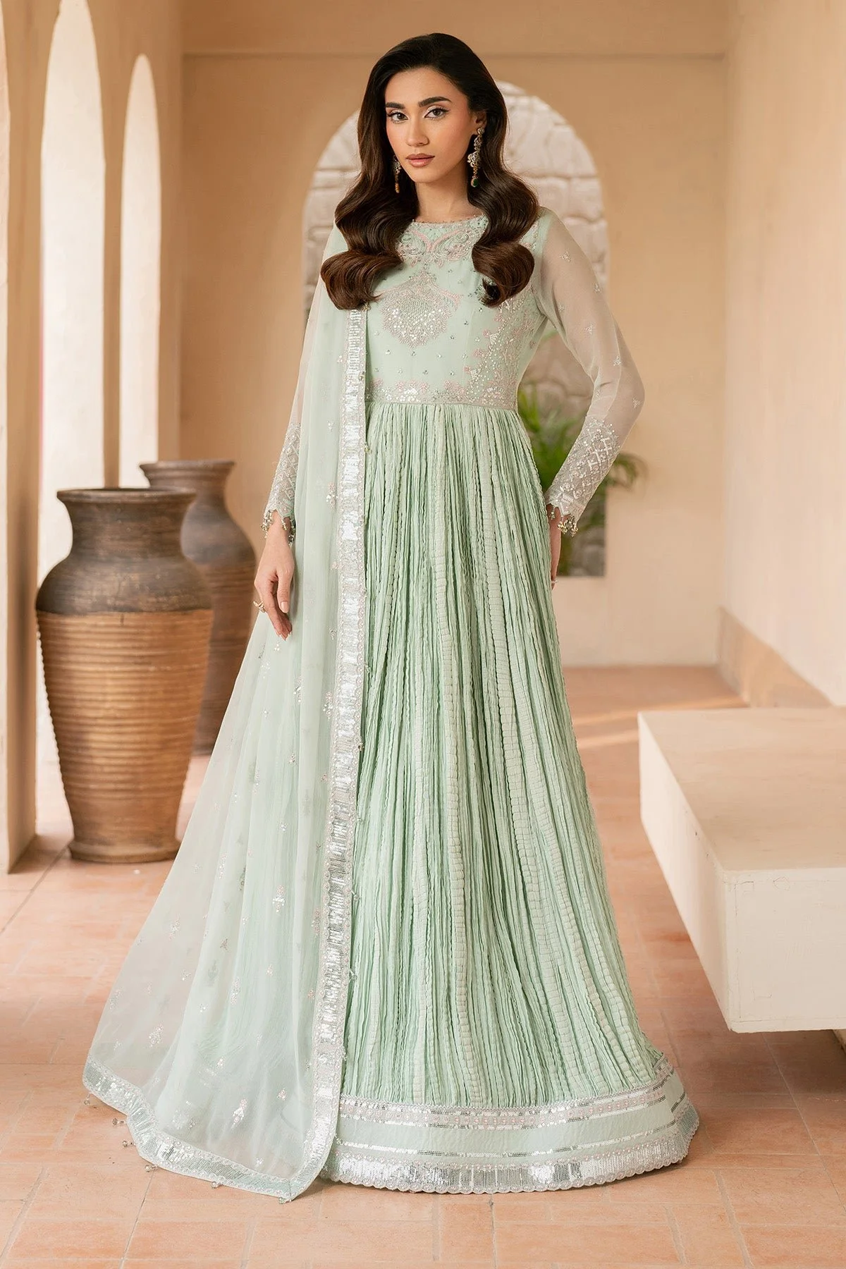 Pakistani Embroidered Chiffon Green Dress 3 Piece - RTW1020 - Ali-113 | Latest Pakistani Punjabi Suits Salwar Kameez Designer Wear