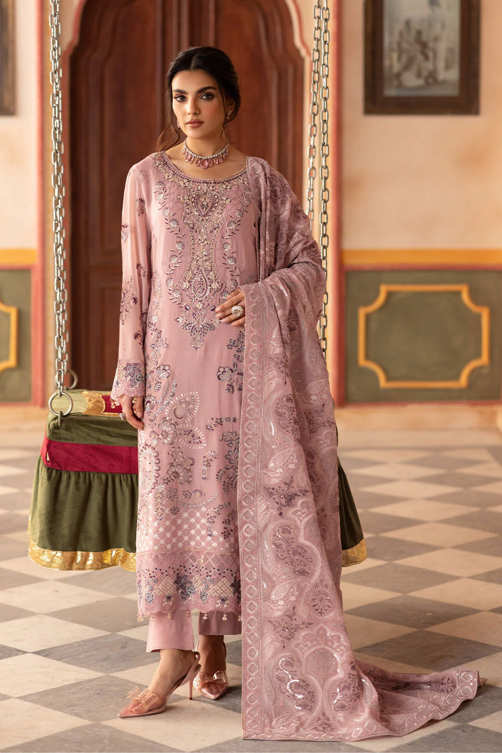 Pakistani Embroidered Chiffon Unstitched 3 Piece T-303 | Latest Pakistani Salwar Kameez Punjabi Suit Designer Wear.