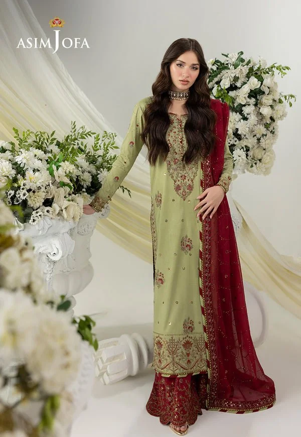 Pakistani Embroidered Raw Silk Unstitched 3 Pcs-Ajizl-04-Ofa-51 | Latest Pakistani Salwar Kameez Designer Wear