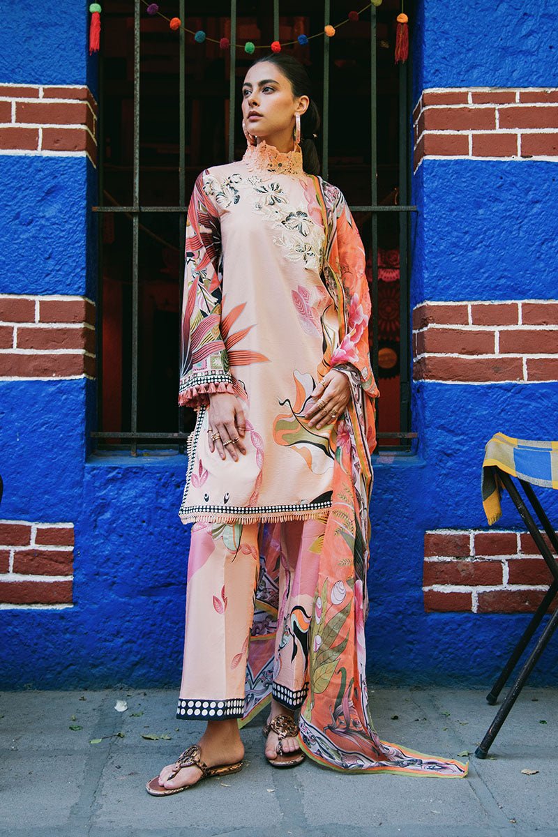 Pakistani Embroidered Lawn Unstitched 3 Piece Suit Peach Poppies - Luxury Collection | Latest Pakistani Salwar Kameez Punjabi Suit Designer Wear.