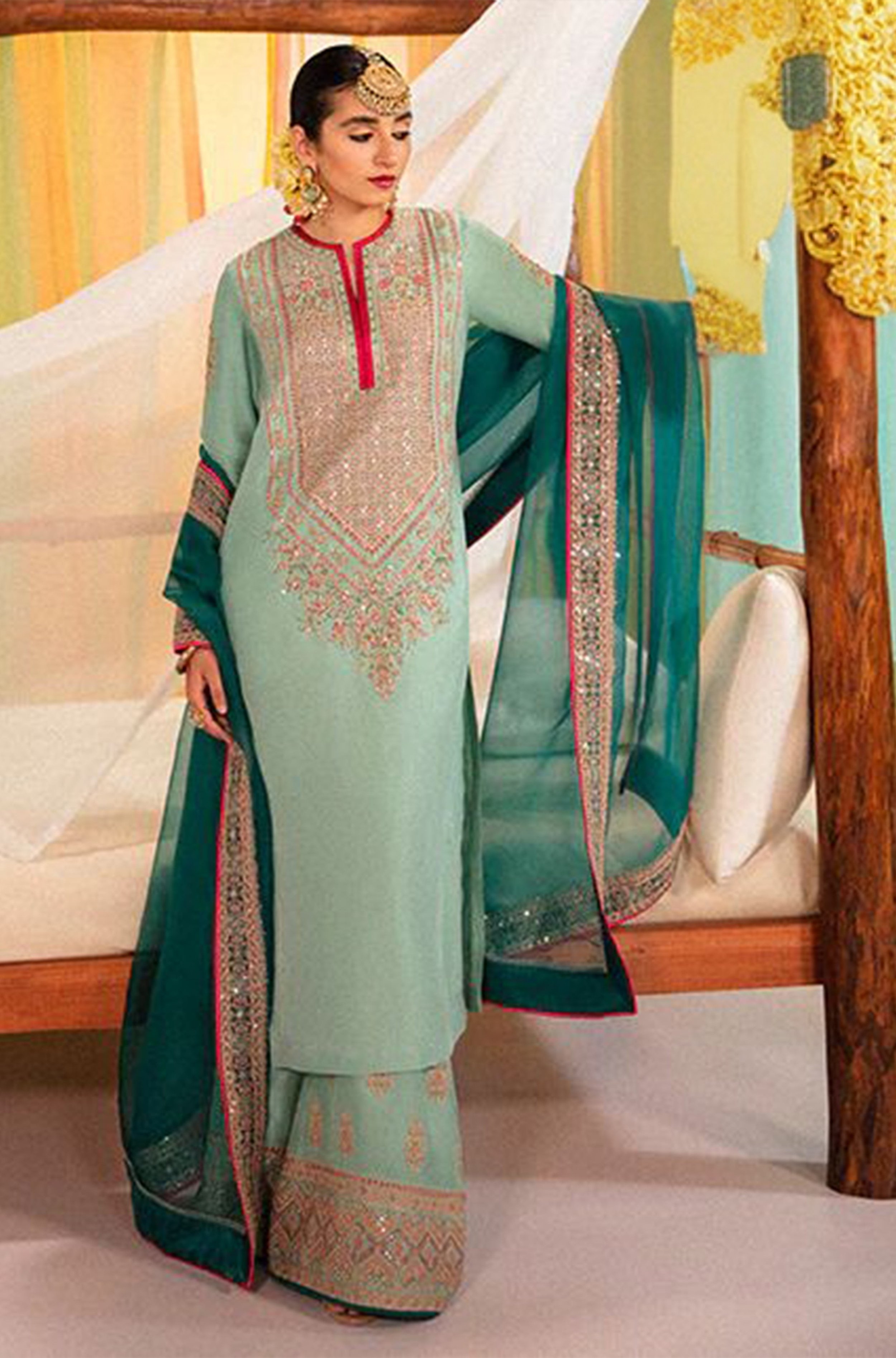 Pakistani Raw Silk Suit | Embellished Pitta Work & Zinc Dupatta Pak-81 || Latest Pakistani Salwar Kameez & Punjabi Suit Designer Wear.