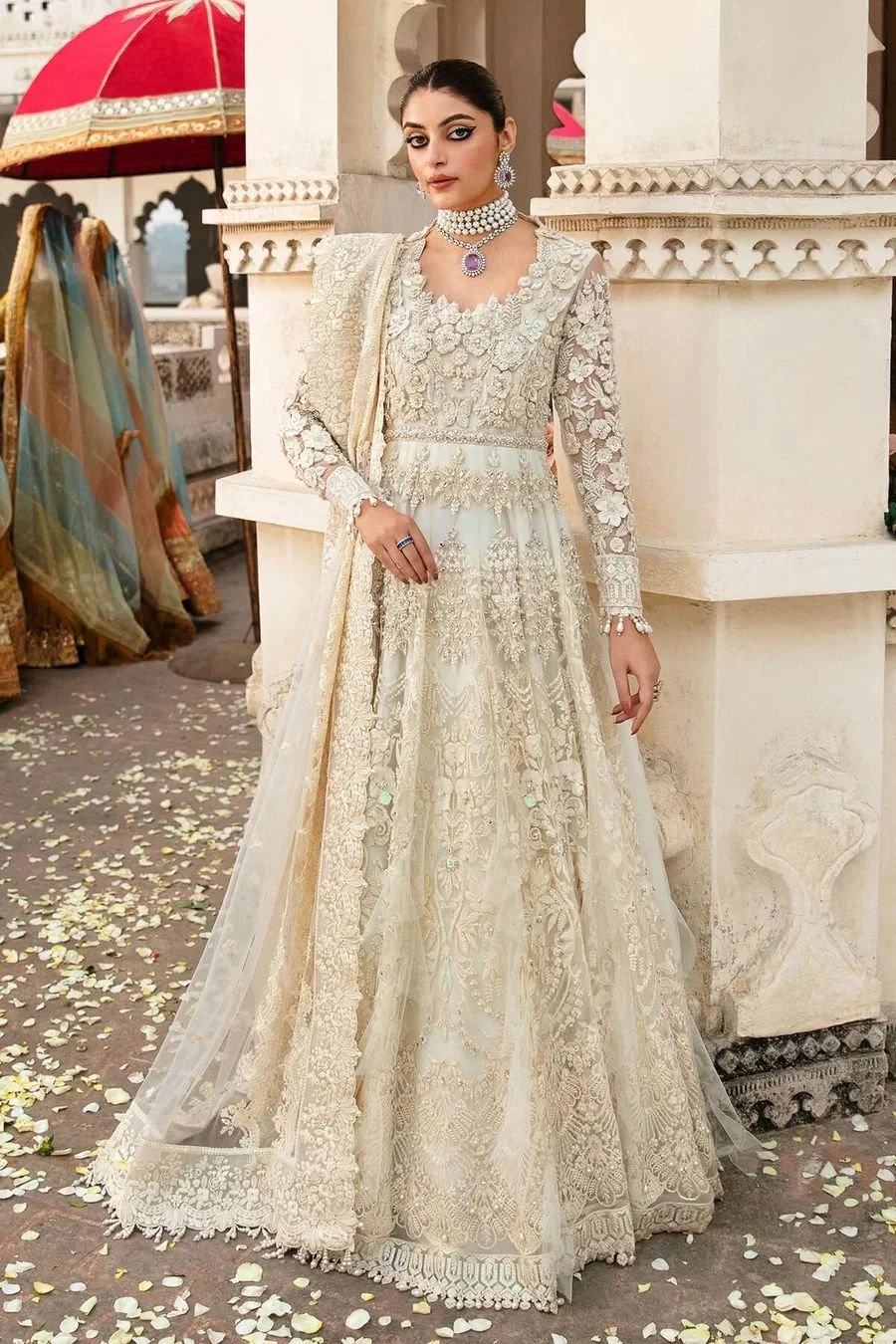 Pakistani Off White Bridal Collection Net Maxi Replica Pak-101 || Latest Pakistani Salwar Kameez & Punjabi Suit Designer Wear.