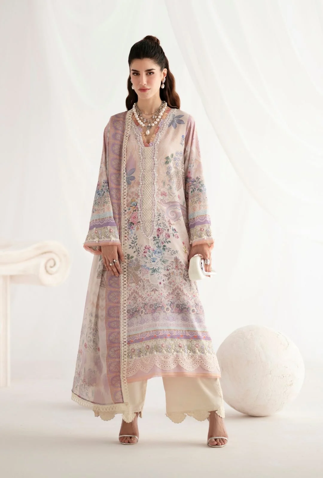 Pakistani Embroidered Unstitched 3-piece silk Suit ROSIRA_AJR-48 | Latest Pakistani Punjabi Suits Salwar Kameez Designer Wear.