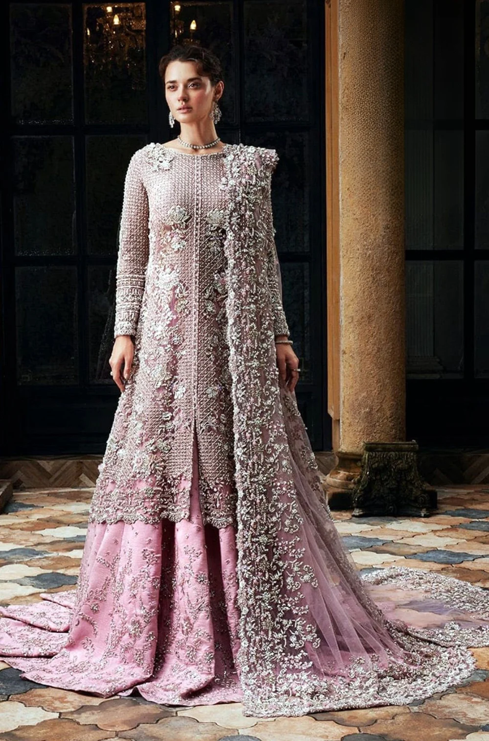 pink chiffon dress pakistani Party Wear Pakistani Chiffon Dress in Pink Mauve Shade 2022 SMALL