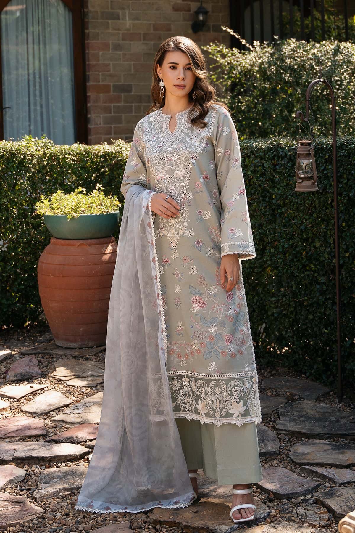 Pakistani Embroidered Lawn SILK Suit Unstitched 3Pc Maelis A_ Zeh-59 | Latest Pakistani Punjabi Suits Salwar Kameez Designer Wear