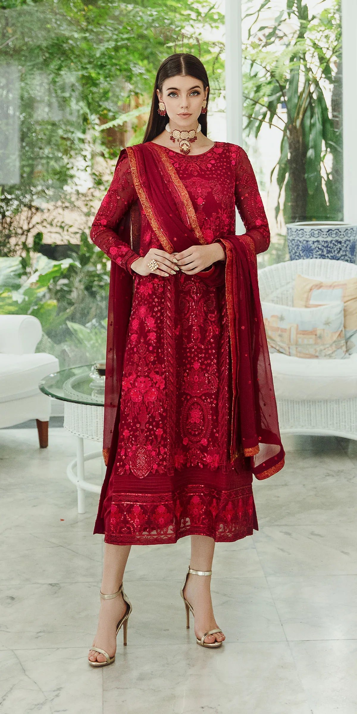 Pakistani Embroidered Chiffon Suit Unstitched 3 Piece SHADI (SW23-506)-Fre-26 Formals Collection | Latest Punjabi Salwar Kameez Designer Wear