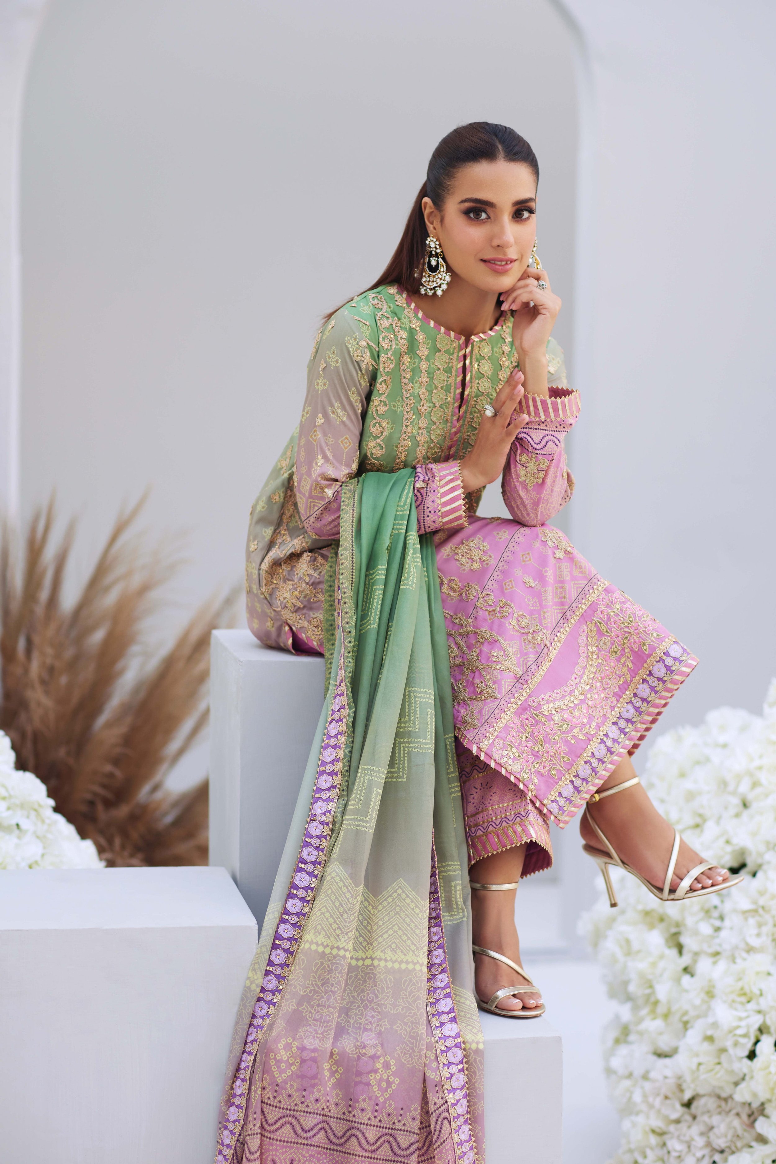 Pakistani Luxury Unstitched Embroidered Raw Silk Unstitched 3 Piece Suit Leila - Luxury Collection | Latest Pakistani Designer Punjabi Suits Salwar Kameez