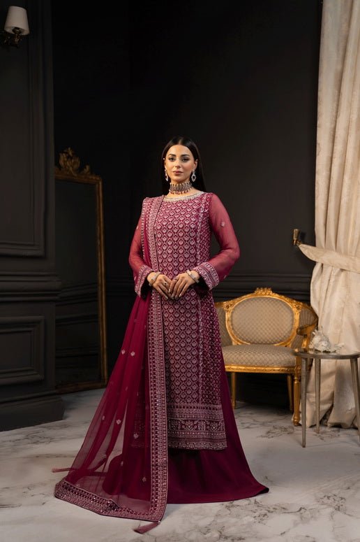 Pakistani Embroidered Chiffon Unstitched 3Pc Suit - Dahlia || Latest Pakistani Design Salwar Kameez Punjabi Suit Designer Wear.