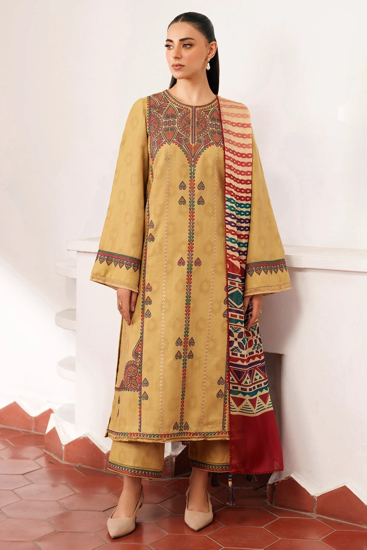 Pakistani 3 Pieces Embroidered Jacquard Khaddar Uw-0142-Jaz-76 | Latest Pakistani Salwar Kameez Punjabi Suit Designer Wear