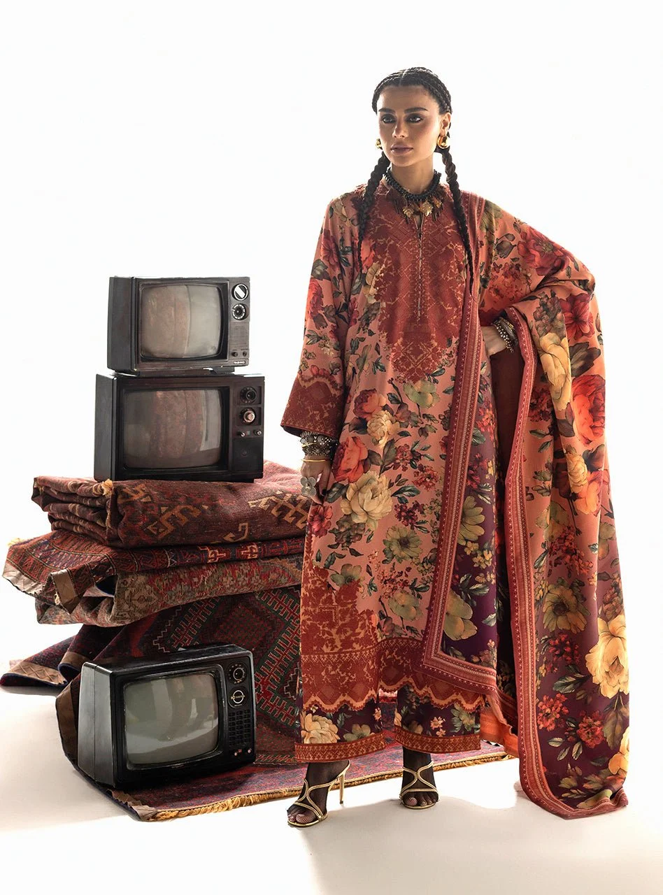 Pakistani Embroidered Marina Twill 3Pc Suit - Abibi - D10 - Zai-99 | Latest Pakistani Salwar Kameez Punjabi Suit Designer Wear.