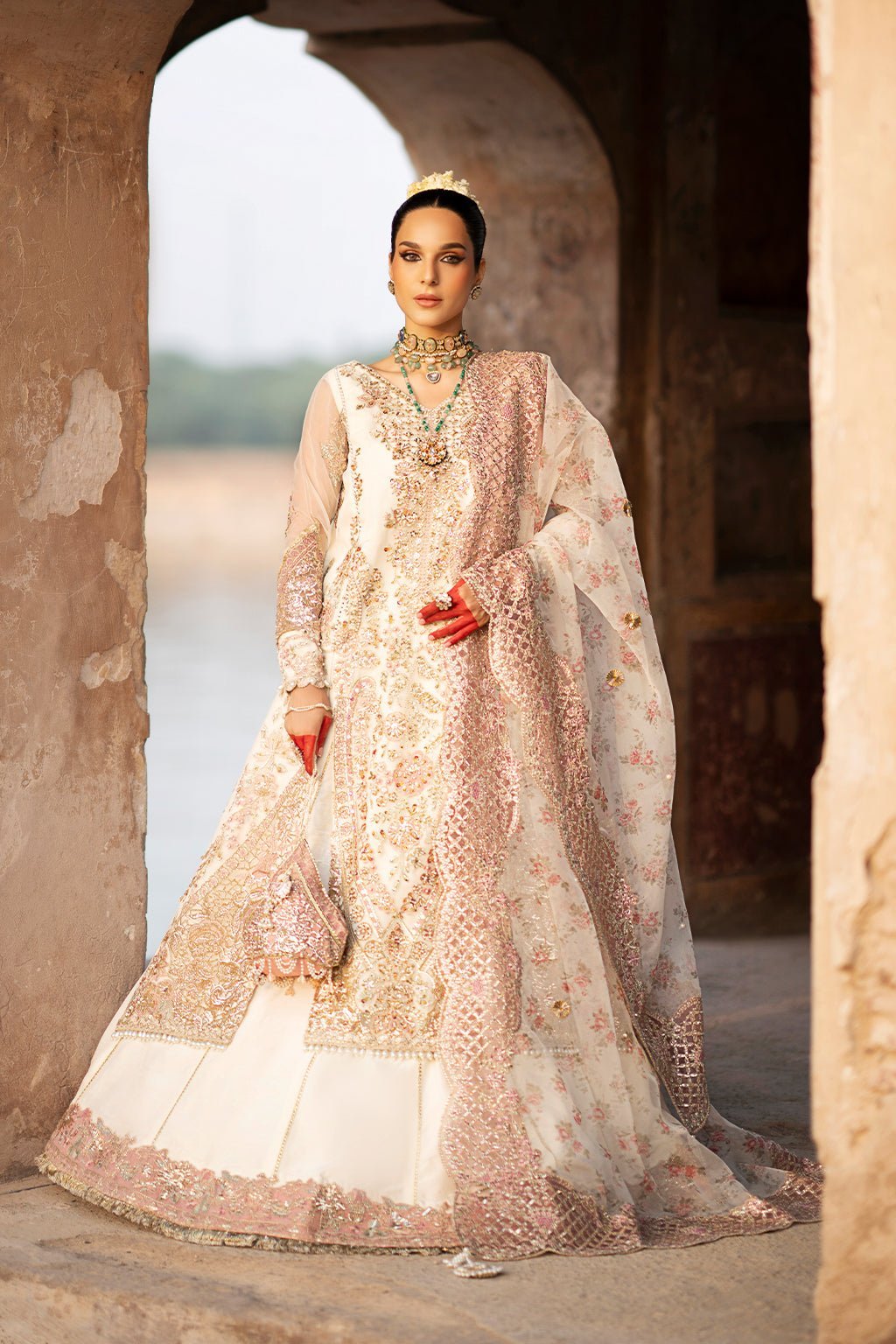 Pakistani Embroidered Unstitched 3-piece Organza Suit _ AJR-05_ Dove | Latest Pakistani Punjabi Suits Salwar Kameez Designer Wear