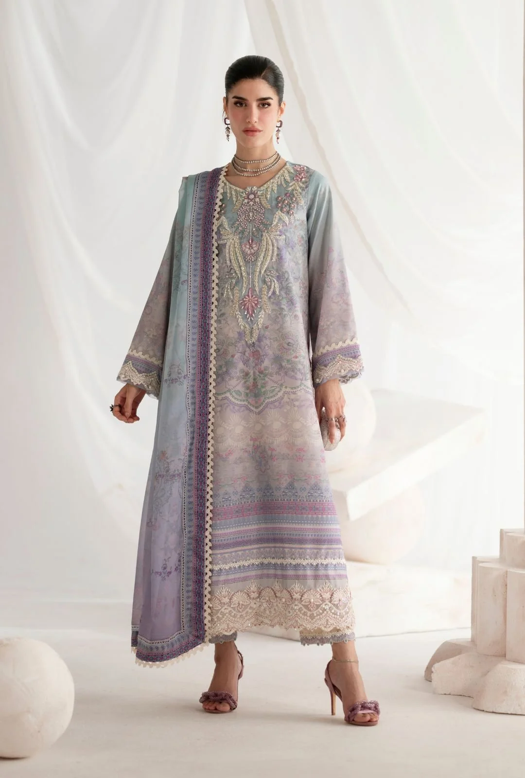 Pakistani Embroidered Unstitched 3-piece silk Suit EVARA_AJR-49 | Latest Pakistani Punjabi Suits Salwar Kameez Designer Wear.