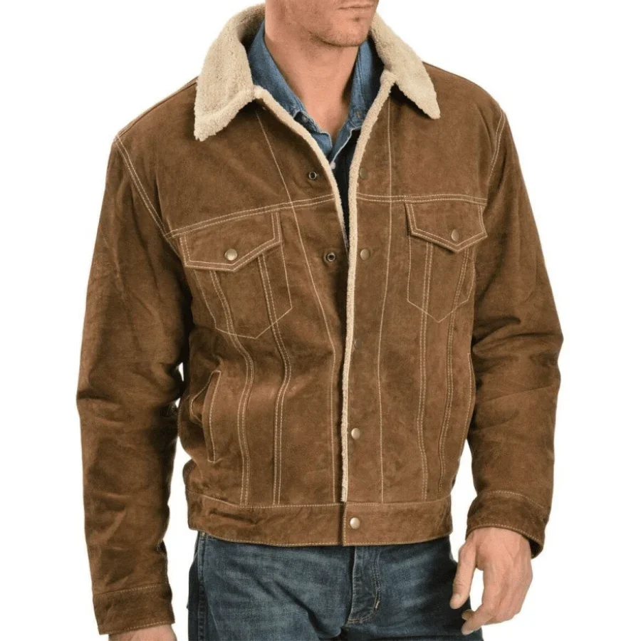 Brian Camel Brown Suede Trucker Sherpa Jacket || Latest Pakistani Jackets
