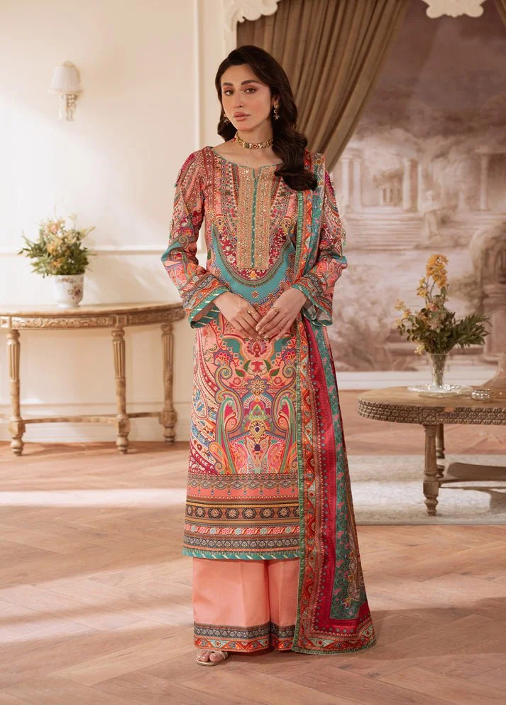 Pakistani Embroidered Silk Unstitched 3 Piece Coral Éclat-Gul-60 | Latest Pakistani Punjabi Suits Salwar Kameez Designer Wear.