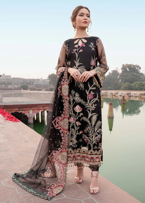 Embroidered Luxury 3 Piece Collection Unstitched Meeral Collection Meeral - Surmai - MD-01 - Meeral Luxe | Latest Pakistani Punjabi Suits Salwar Kameez Designers Wear