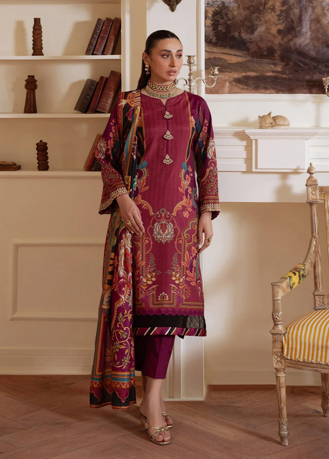 Pakistani Embroidered Silk Unstitched 3 Piece Imperial Plum-Gul-62 | Latest Pakistani Punjabi Suits Salwar Kameez Designer Wear.