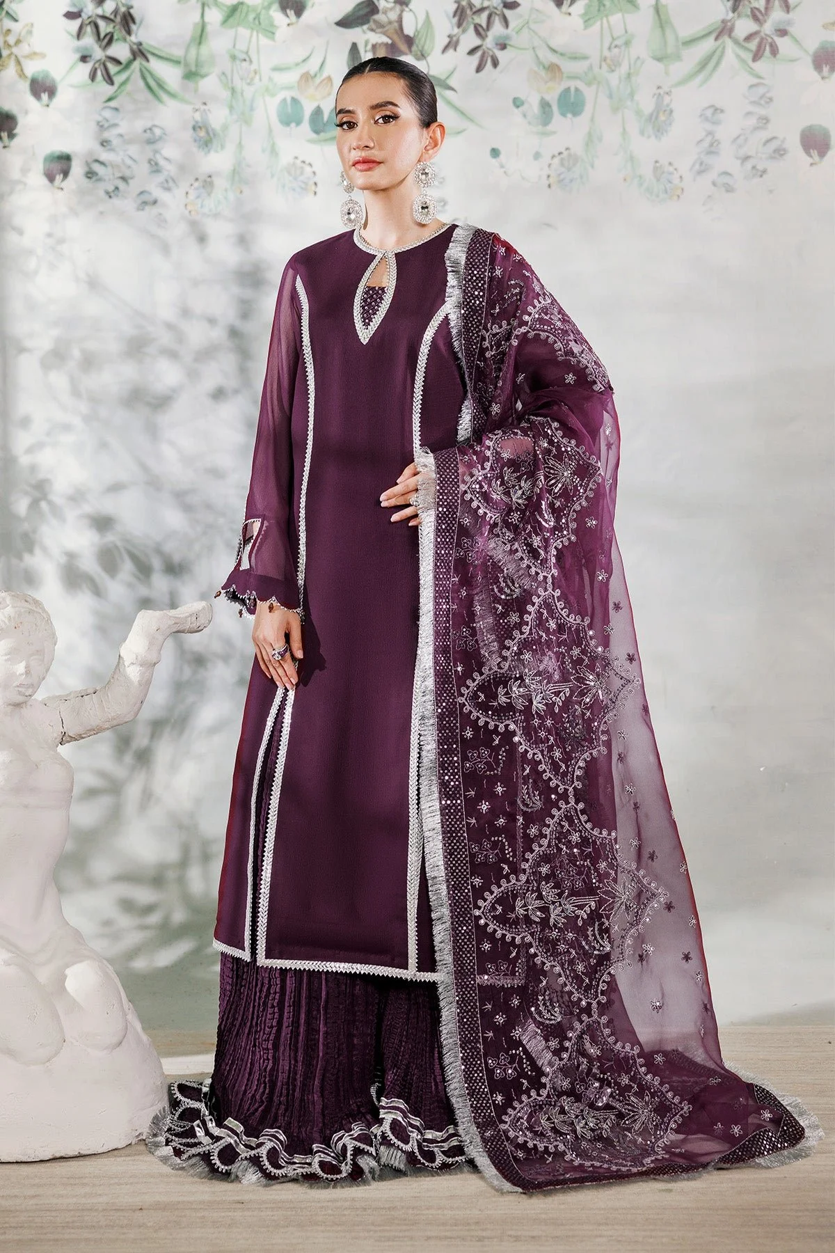 Pakistani Embroidered Chiffon Purple Dress 3 piece - RTW1023 - Ali-112 | Latest Pakistani Punjabi Suits Salwar Kameez Designer Wear