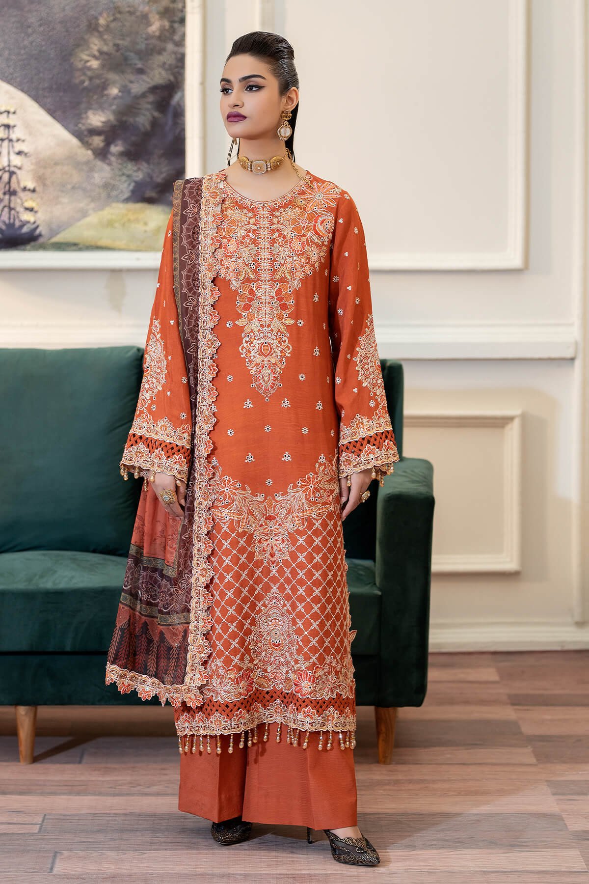 Pakistani Embroidered Raw Silk Unstitched 3-Piece SRS-13 Zevar | Latest Pakistani Salwar Kameez Punjabi Suits Designer Wear
