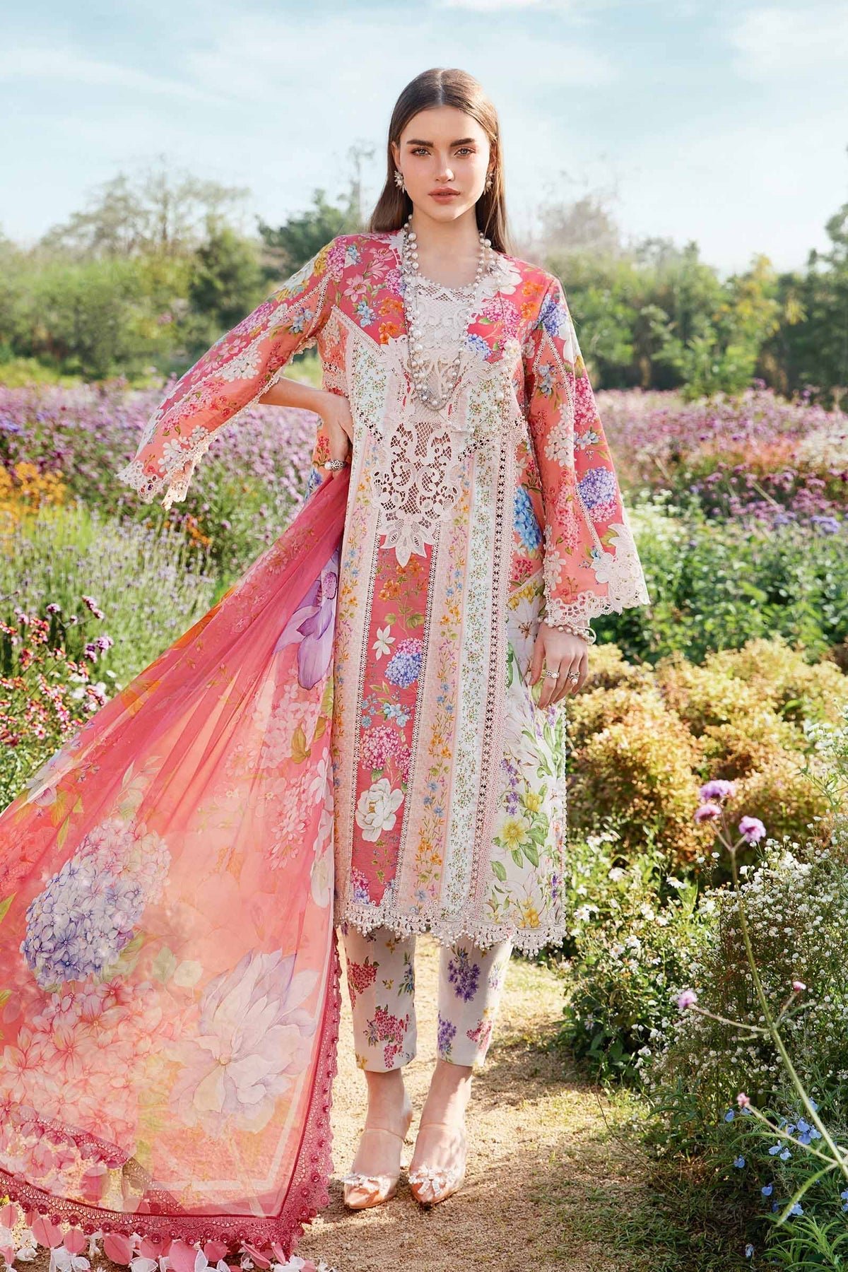 Pakistani 3 Piece Unstitched Embroidered Lawn Unstitched 3Pc Suit MPT-2509-B-B-25 | Latest Pakistani Punjabi Suits Salwar Kameez Designer Wear
