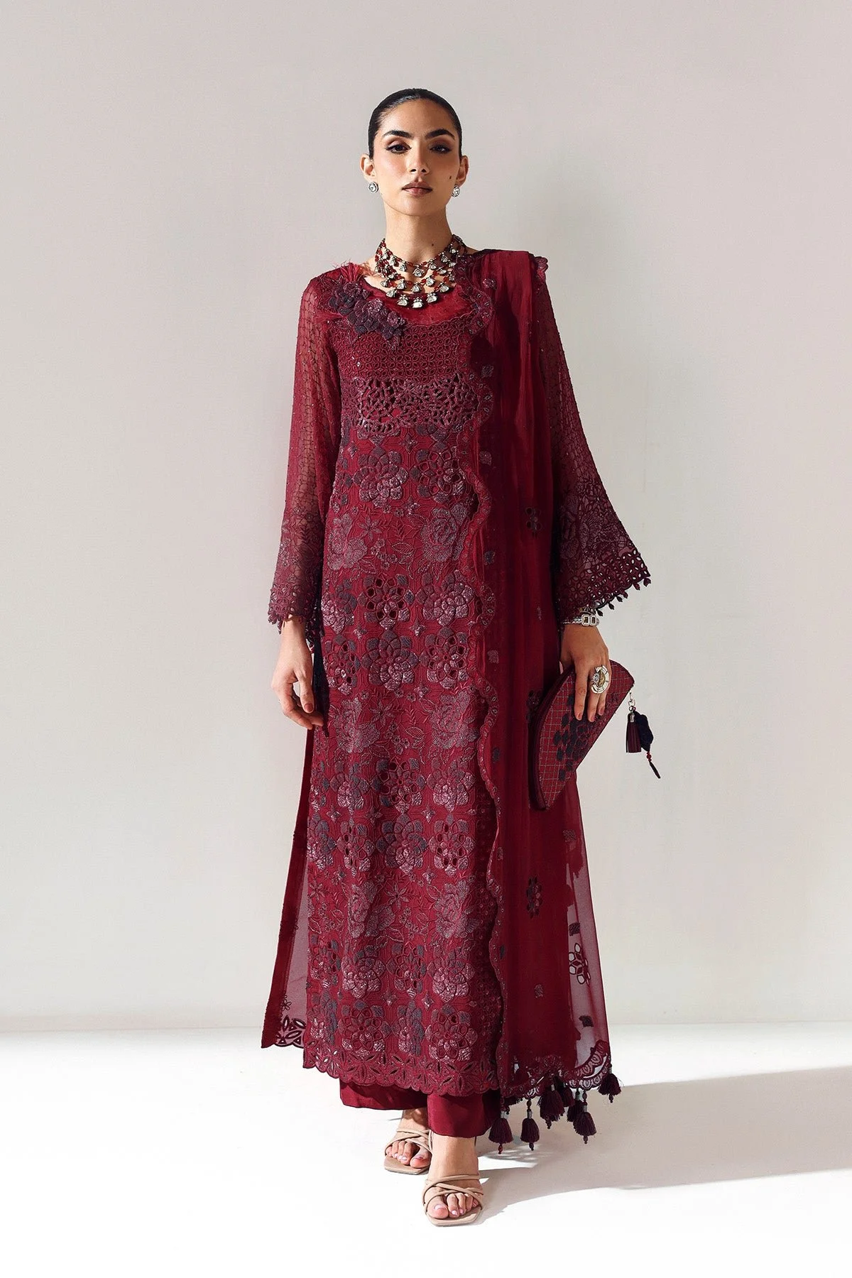 Pakistani Embroidered Chiffon AF-BCH-2200-RIKA MAROON- Ali-98 | Latest Pakistani Punjabi Suits Salwar Kameez Designer Wear