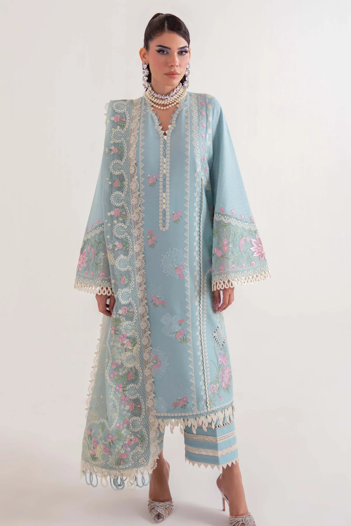 Pakistani Embroidered Suit Unstitched 3 Piece SL-06-25-V2 - Luxury Collection | Latest Pakistani Design Salwar Kameez Punjabi Suit Designer Wear.