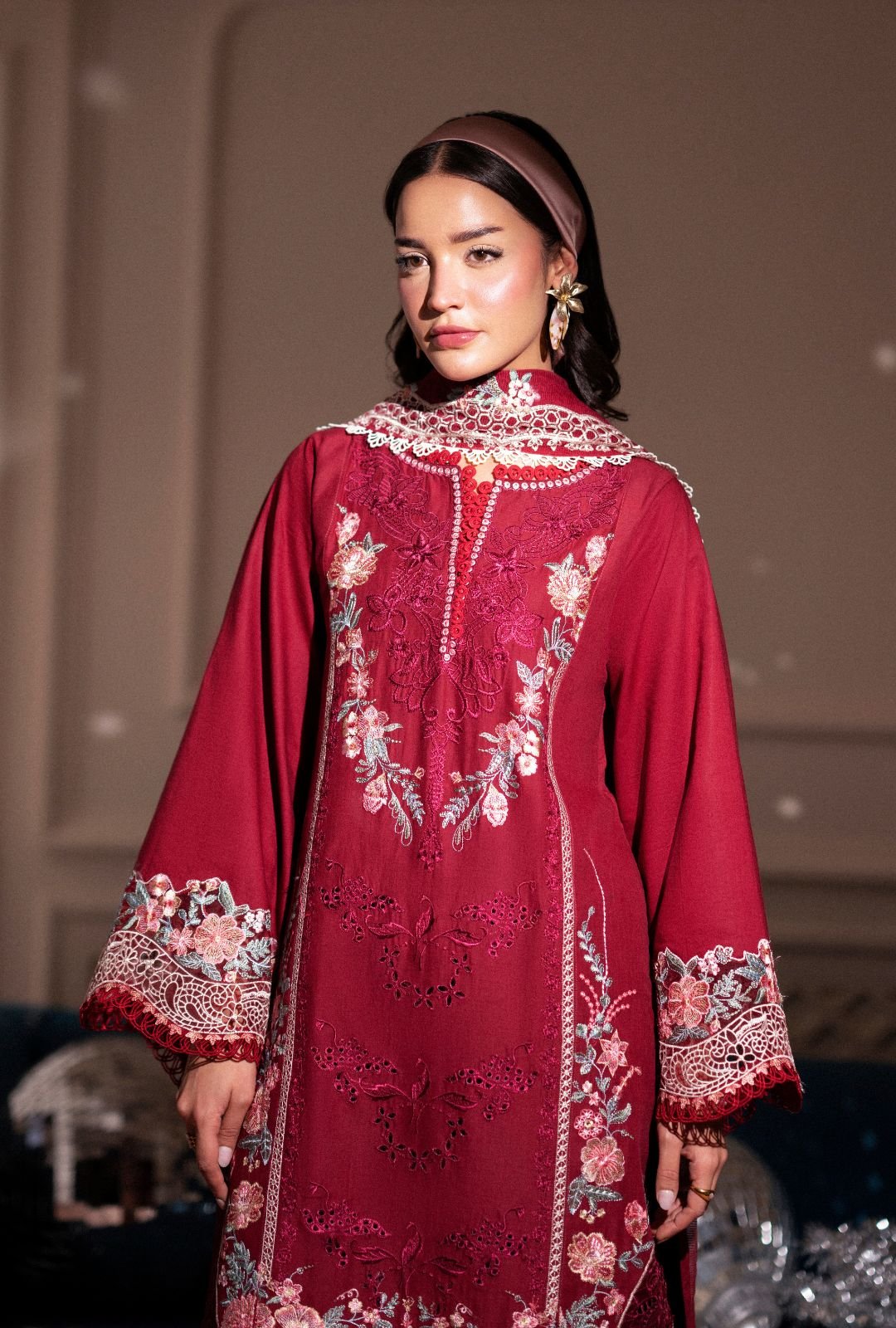 Pakistani Embroidered Unstitched 3-piece Lawn Suit Crimsone_AJR-40 | Latest Pakistani Punjabi Suits Salwar Kameez Designer Wear.