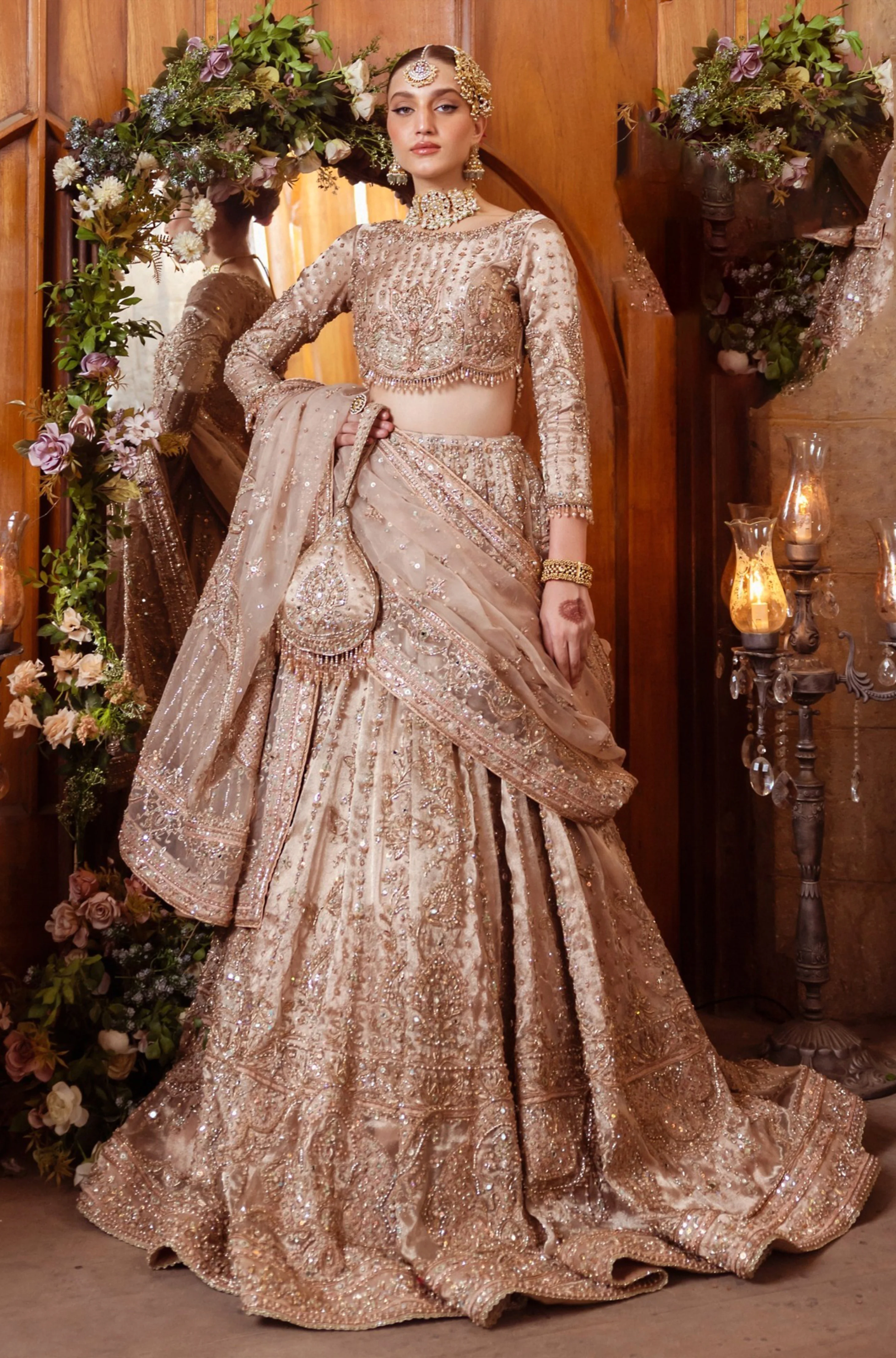 Pakistani Pink Bridal Lehenga | Hand-Embellished Tissue Choli & Organza Dupatta Luxury Designer Wear Pakistani Salwar Kameez