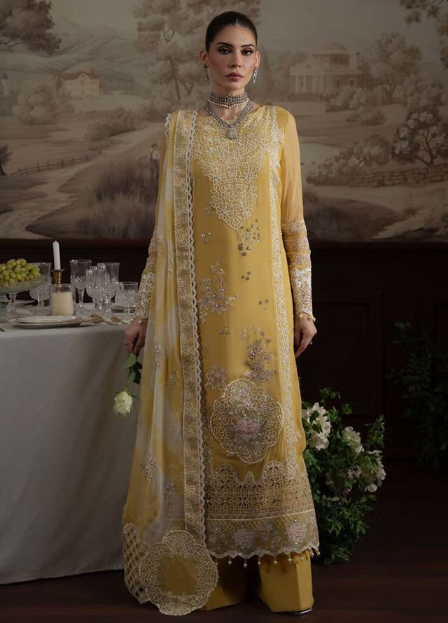 Pakistani Embroidered Chiffon Unstitched 4 Piece Suit NU25ELU NEL-76-Nur-51 - Luxury Collection - Luxury Collection | Latest Pakistani Punjabi Suits Salwar Kameez Designer Wear