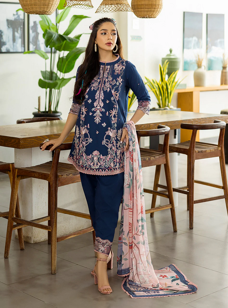 Pakistani Embroidered Lawn Unstitched 3Pc Suit - Elisa | Latest Pakistani Salwar Kameez Punjabi Suit Designer Wear.