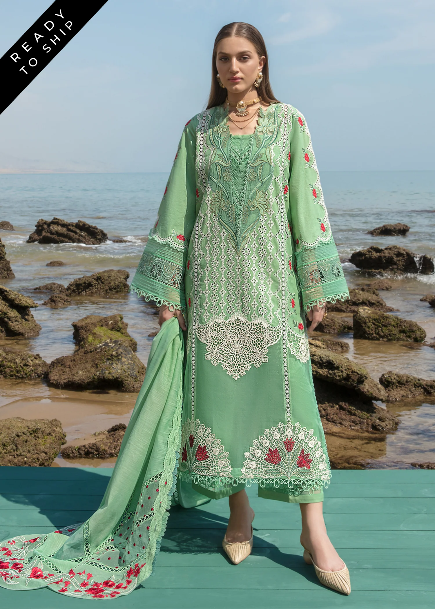 Pakistani Embroidered Lawn Suits Unstitched 3 Piece Spring Blooms D3B-Cri-19 - Luxury Collection | Latest Pakistani Punjabi Suits Salwar Kameez Designer Wear