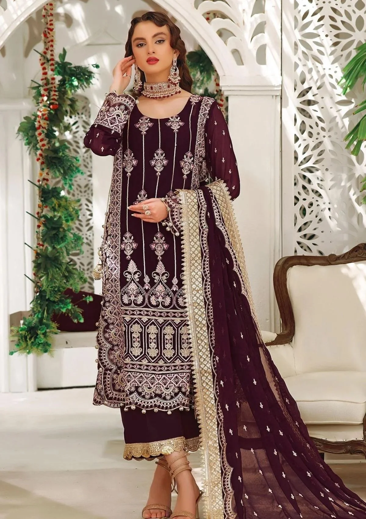 Pakistani Embroidered Chiffon stitched 3Pc aaina Sf-391 Formals 