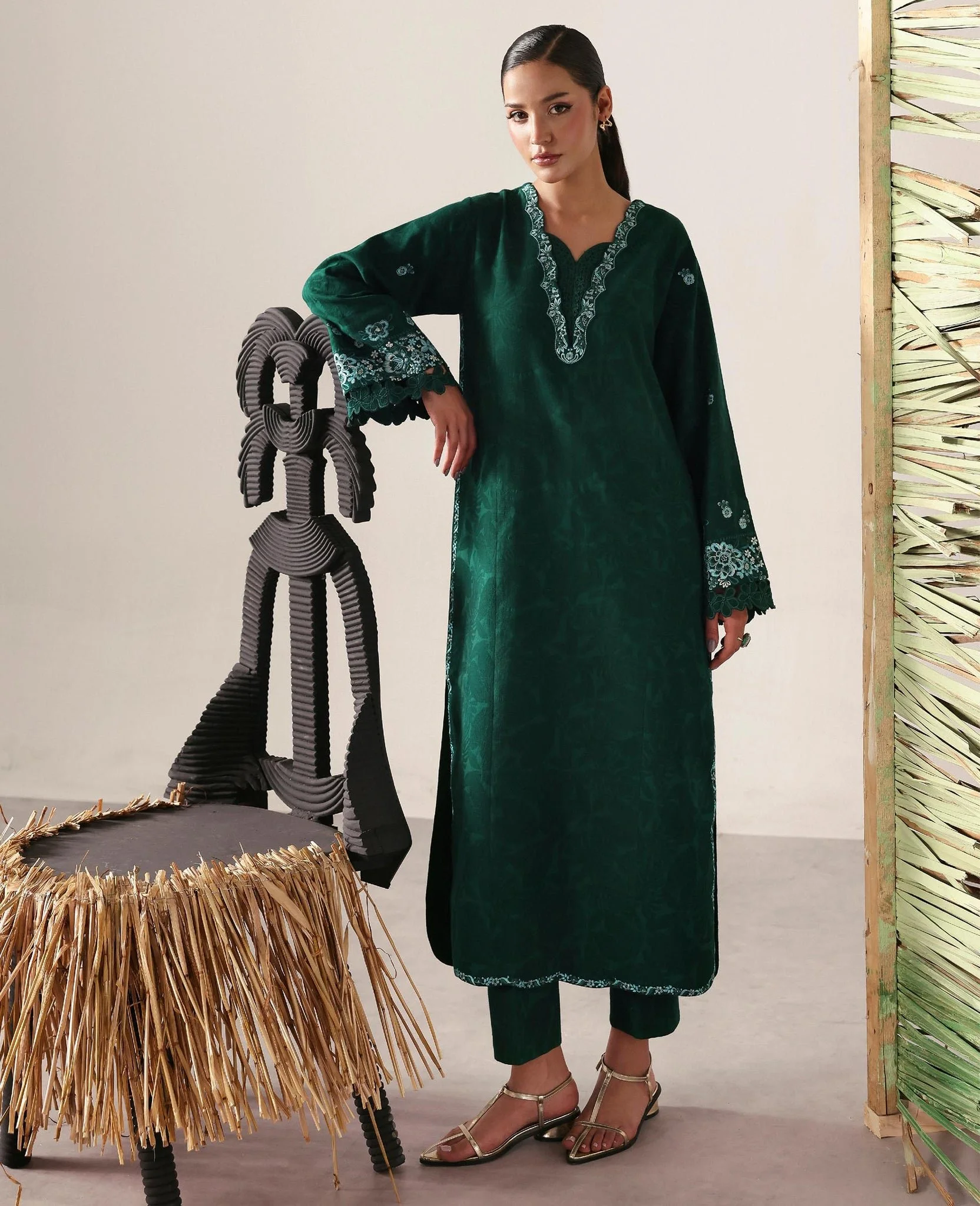 Pakistani Stitched Embroidered Self-jacquard Suits Stitched 3 Piece | Soléa - Reb-31 | Latest Pakistani Punjabi Suits Salwar Kameez Designer Wear.