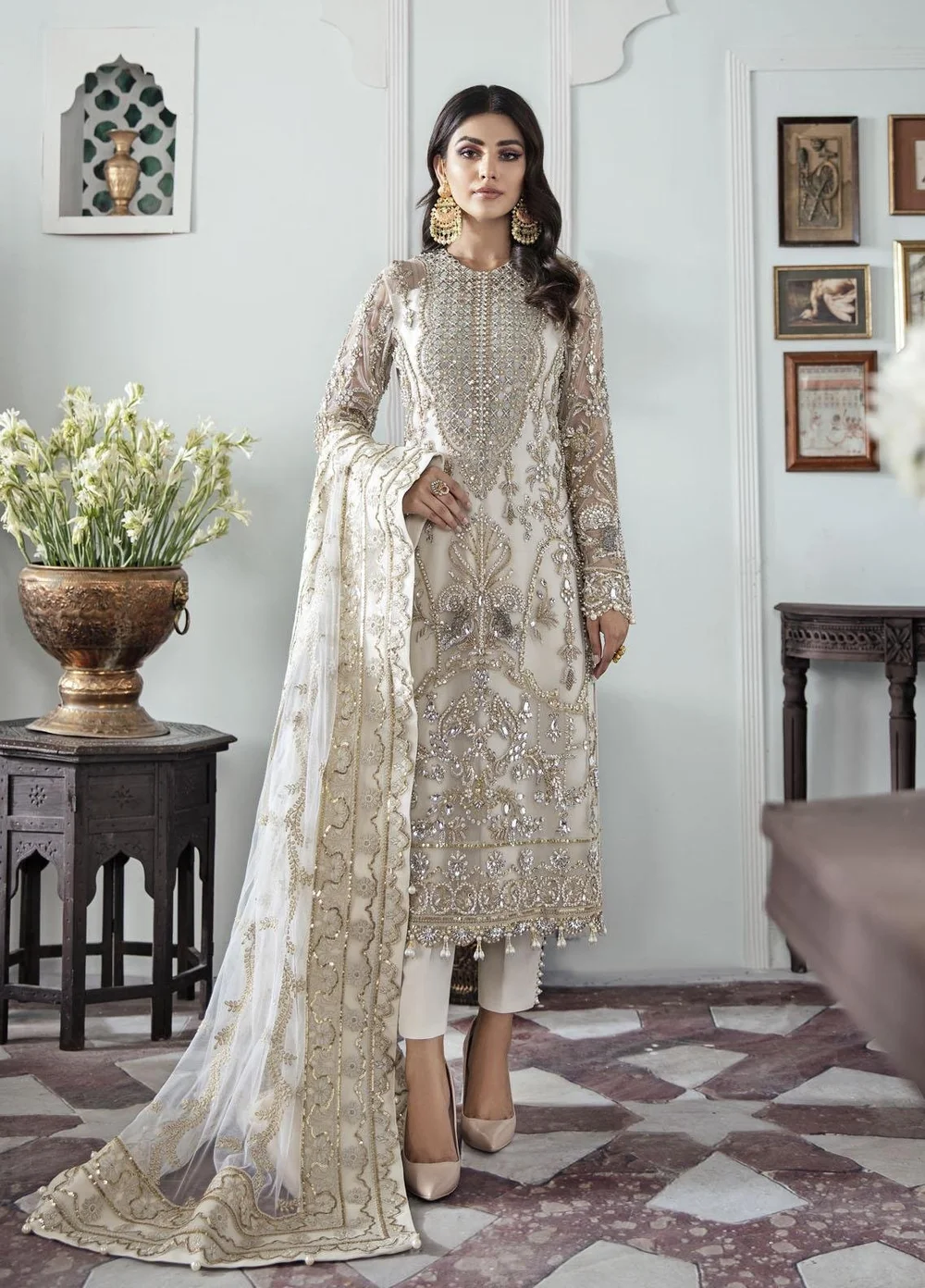 chinese dress ladies Pink Net Pakistani Suit – Luxury Embroidered Wedding Formal Dress –  YourLibaas main image 1
