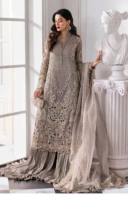Pakistani Steel Grey Embroidered Organza Dress Pak-03 || Latest Pakistani Salwar Kameez & Punjabi Suit Designer Wear