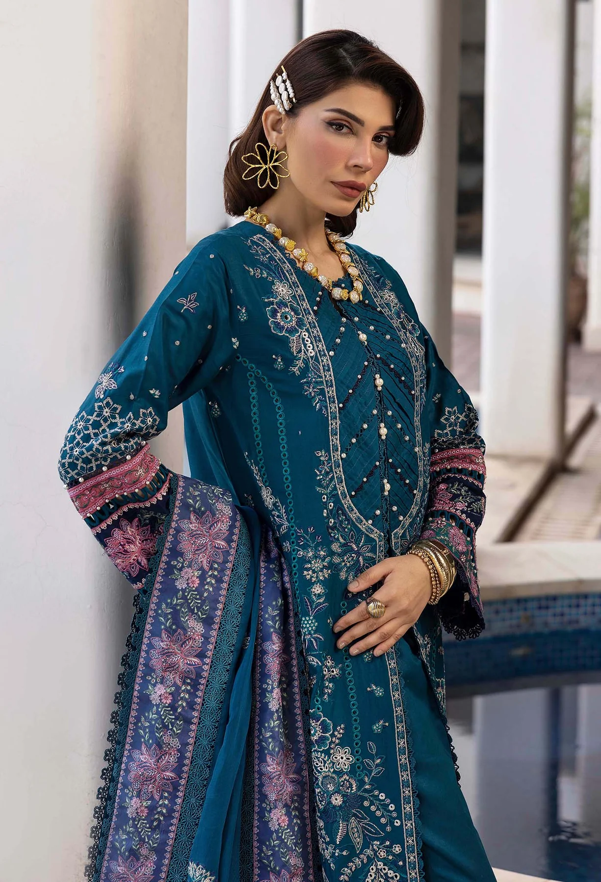 Pakistani Embroidered 3 Piece Unstitched Collection SUMMER'S DREAM 3506 | Latest Pakistani Punjabi Suits Salwar Kameez Designer Wear.