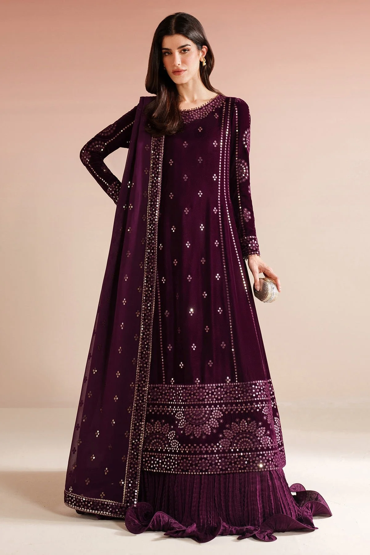 Pakistani 3 Pieces Embroidered Velvet Formal VVF D-1-Jaz-87 | Latest Pakistani Salwar Kameez Punjabi Suit Designer Wear
